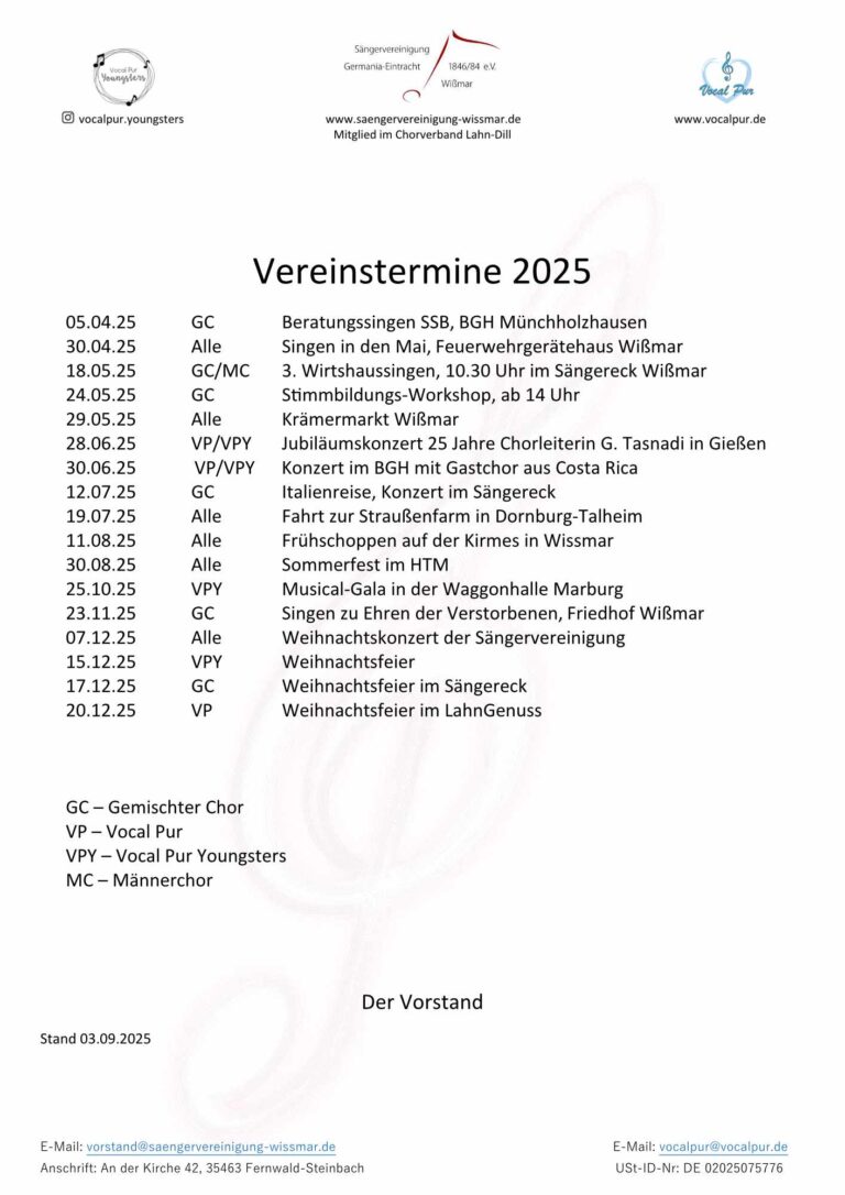 Allgemeine Terminliste